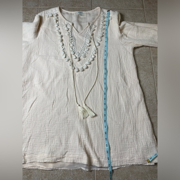 Umgee Peach Boho Gauzy Cotton Tassel 
Popover Spring Tunic, Size Medium - Picture 6 of 8